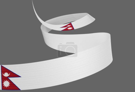 3d Flag Of Nepal 3d Shiny Waving Nepal Ribbon Flag On Grey Background 3d Illustration