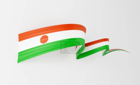 Bandera 3d de Níger Bandera ondulada de cinta brillante de Níger en fondo blanco Ilustración 3d