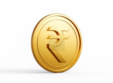 3d Golden Shiny Rounded Indian Rupee Coin Isolated On White Background 3d Illustration
