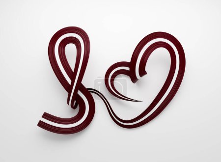 3d Flagge von Lettland Herzform Glänzend Wavy Awareness Ribbon Flagge auf weißem Hintergrund 3d Illustration