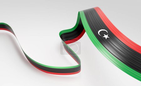 Bandera 3d de Libia Bandera de cinta de Libia ondeando brillante 3d sobre fondo blanco Ilustración 3d