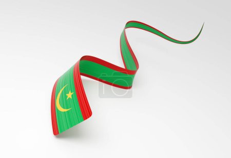 Bandera 3d de Mauritania Bandera de cinta de Mauritania brillante ondulada 3d sobre fondo blanco Ilustración 3d
