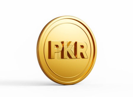 3d Golden Shiny Rounded Pakistanische Rupie PKR Münze Isoliert auf weißem Hintergrund 3d Illustration