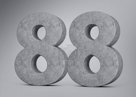 Número de hormigón 3d ochenta y ocho 88 hecho de piedra de hormigón gris Fondo gris Ilustración 3d