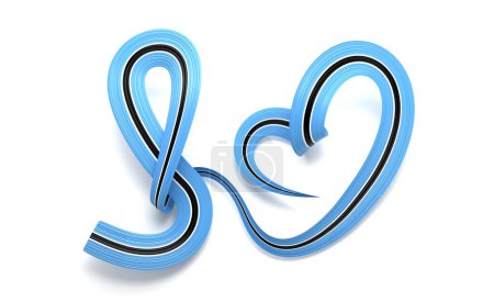 3d Flag Of Botswana Heart Shape Shiny Wavy Awareness Ribbon Flag On White Background 3d Illustration