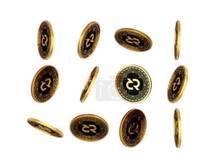 3d Falling Golden And Black Cryptocurrency Decred Rounded Coins White Background 3d Illustration