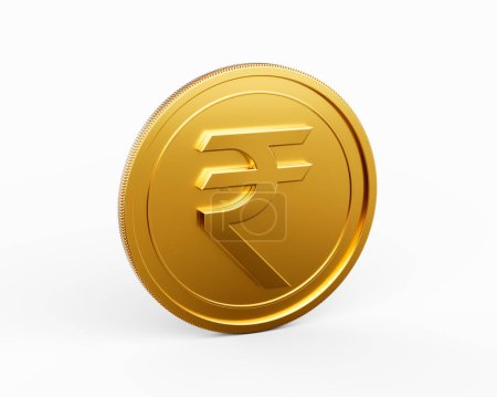 3d Golden Shiny Rounded Indian Rupee Coin Isolated On White Background 3d Illustration