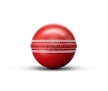 3D brillante nuevo partido de prueba de cuero cosido bola de cricket sobre fondo blanco Ilustración 3D