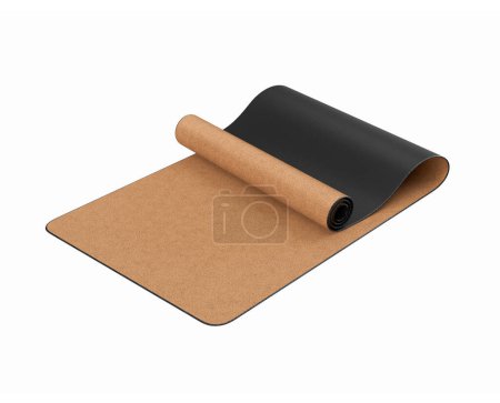 Photo for 3D Half Rolled Beige And Black Yoga Mat Fitness And Health Exercise Equipment 3D Illustration - Royalty Free Image