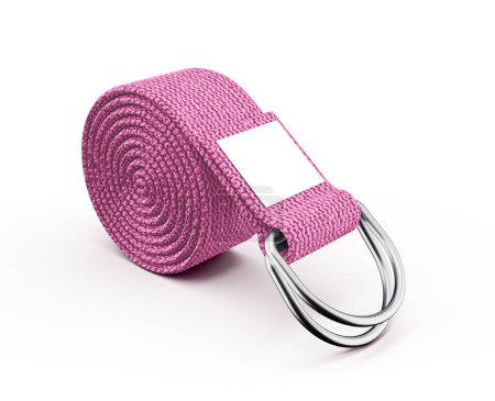 3D Pink Yoga Cotton D Ring Belt Rolled Yoga Strap On White Background 3D Illustration