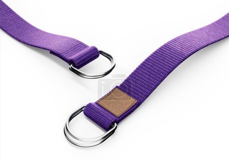 3D Two Purple Yoga Cotton D Ring Belts Yoga Straps On White Background 3D Illustration