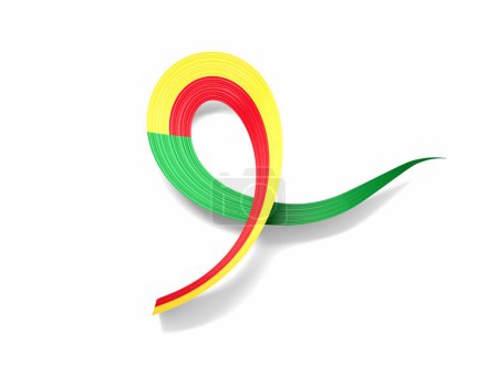 3d Flag Of Benin Shiny Wavy Awareness Ribbon Flag Of Benin On White Background 3d Illustration