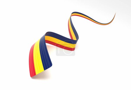 3d Fahne des Tschad 3d Wavy Shiny Chad Ribbon Flag Isoliert auf weißem Hintergrund 3d Illustration