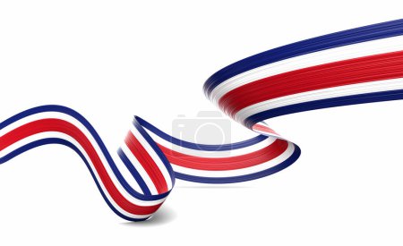 Bandera 3d de Costa Rica Cinta ondulada brillante de Costa Rica aislada sobre fondo blanco Ilustración 3d