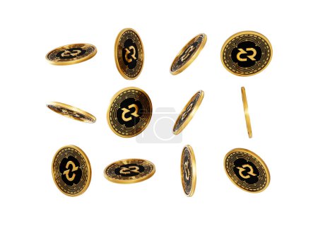 3d Caída de oro y negro criptomoneda Decred redondeado monedas fondo blanco 3d ilustración