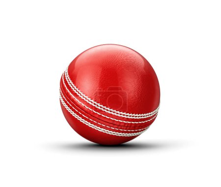 3D Glänzende neue Test Match Leder genähte Cricketkugel auf weißem Hintergrund 3D Illustration