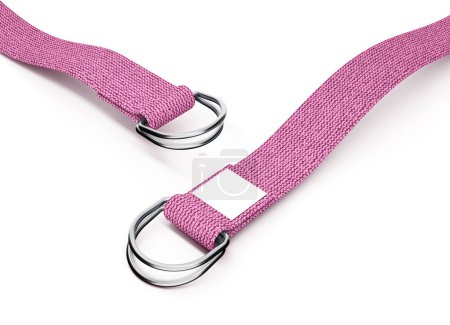 3D Two Pink Yoga Cotton D Ring Belts Yoga Straps On White Background 3D Illustration