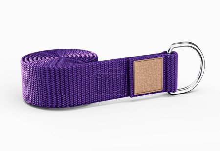 3D Purple Yoga Cotton D Ring Belt Rolled Yoga Strap On White Background 3D Illustration