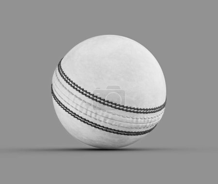 3D White Leather Stitched ODI One Day International Cricket Ball On Grey Background 3D Illustration