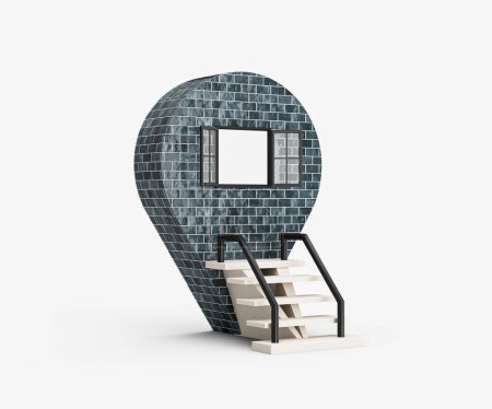 Location Navigator Pin Brick Wall Metal Stairs Shop Market Outlet Stores Concept 3D Illustration
