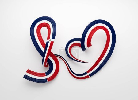 3d Flag Of Dominican Republic Heart Shape Shiny Wavy Awareness Ribbon Flag 3d Illustration