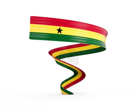 Bandera 3d de Ghana Bandera de cinta trenzada ondeada brillante 3d aislada sobre fondo blanco Ilustración 3d