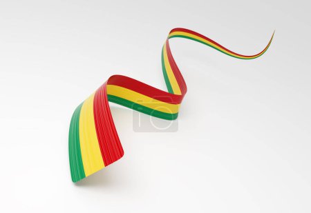 Bandera 3d de Guinea Bandera de cinta de Guinea brillante ondulada 3d aislada sobre fondo blanco Ilustración 3d