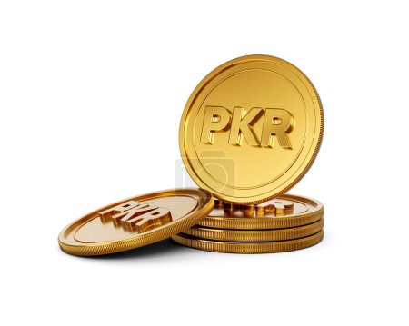 3d Stack Of Golden Pakistani Rupee PKR Coins Rounded Coins Stack On White Background 3d Illustration