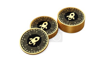 Pila 3d de oro Cryptocurrency Stellar Lumens Monedas Pila sobre fondo blanco Ilustración 3d
