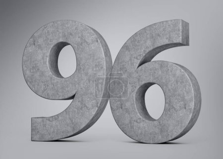 Número de hormigón 3d Noventa y seis 96 dígitos hechos de piedra de hormigón gris Fondo gris Ilustración 3d