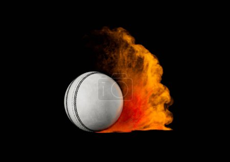 Shiny White Leather Stitched ODI Cricket Ball With Red Dusky Fire Smoke Texture 3D Illustration