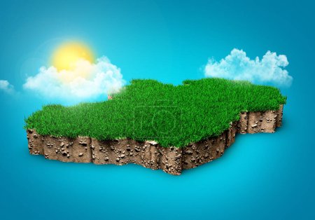 Ireland Map Soil Land Geology Cross Section With Green Grass And Rock Ground Texture 3d illustration