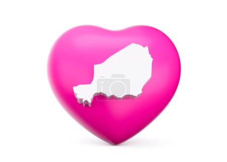 Corazón rosado 3d con el mapa blanco 3d de Niger aislado en fondo blanco Ilustración 3d