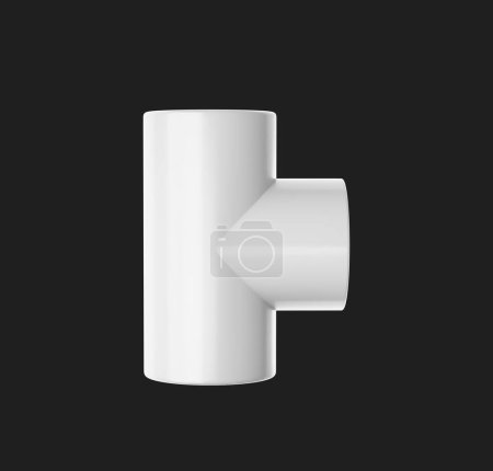 3D White PVC Tee Three-Way Pipe Connector Isolated On Black Background 3D Illustration