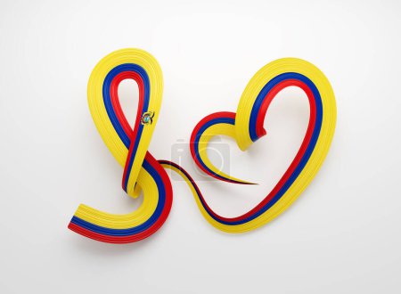3d Flag Of Ecuador Heart Shape Shiny Wavy Awareness Ribbon Flag On White Background 3d Illustration