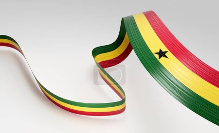 Bandera 3d de Ghana Bandera de cinta de Ghana brillante ondeando sobre fondo blanco Ilustración 3d