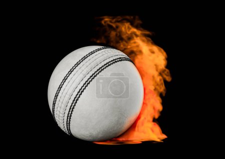 Shiny White Leather Stitched ODI Cricket Ball With Red Dusky Fire Smoke Texture 3D Illustration