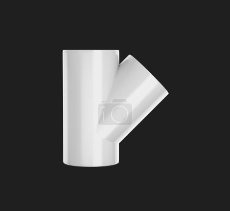 3D White PVC Tee Drei-Wege Rohrverbinder Isoliert auf schwarzem Hintergrund 3D Illustration