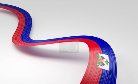3d Flagge von Haiti 3d Wavy Shiny Haiti Ribbon Flag Isoliert auf weißem Hintergrund 3d Illustration