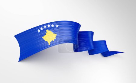 3d Flagge des Kosovo 3d Glänzende schwenkende Twisted Ribbon Flagge Isoliert auf weißem Hintergrund 3d Illustration