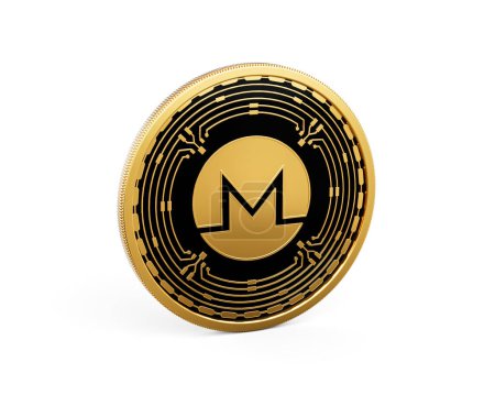 Moneda de Monero Criptomoneda redondeada de oro y negro 3d aislada sobre fondo blanco Ilustración 3D