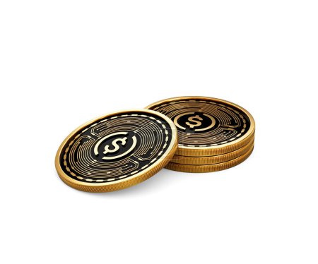 pile de pièces d'or crypto-monnaie USD USDC arrondies pile de pièces blanc fond Illustration 3d