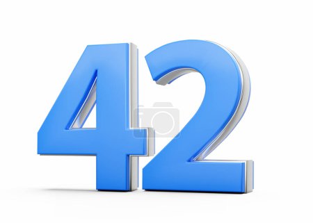 3D Number 42 Forty Two Made Of Blue Body With Silver Outline On White Background 3D Illustration
