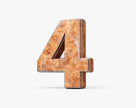 Number Four 4 Digit Made Of Old Rusty Iron Metal Texture On White Background 3d Illustration