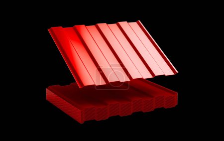 Shiny Red Falling Metallic Stacks Of Corrugated Galvanised Iron For Roof Sheets 3d Illustration