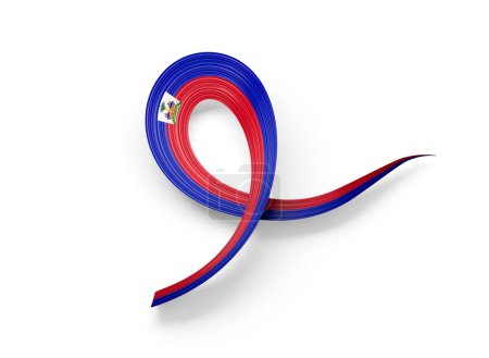 3d Flag Of Haiti Shiny Wavy Awareness Ribbon Flag Of Haiti On White Background 3d Illustration