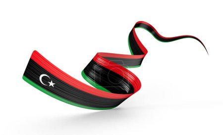 Foto de Bandera 3d de Libia Bandera de cinta de Libia ondeando brillante 3d sobre fondo blanco Ilustración 3d - Imagen libre de derechos