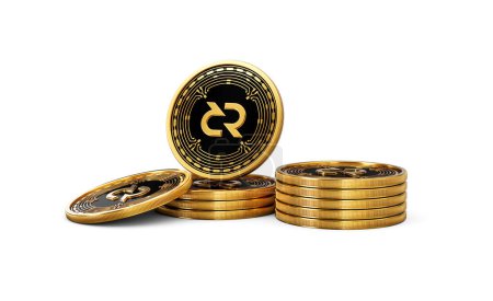 Téléchargez les photos : Pile 3d d'or crypto-monnaie Decred pièces arrondies pile sur fond blanc illustration 3d - en image libre de droit