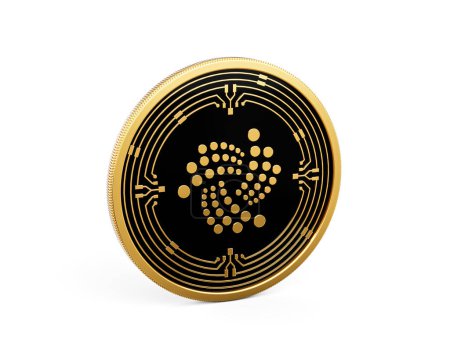 3D Goldene und schwarze abgerundete Kryptowährung IOTA-Münze isoliert auf weißem Hintergrund 3d Illustration