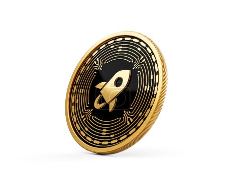 3d Goldene und schwarze abgerundete Kryptowährung Stellar Lumen Münze auf weißem Hintergrund 3d Illustration